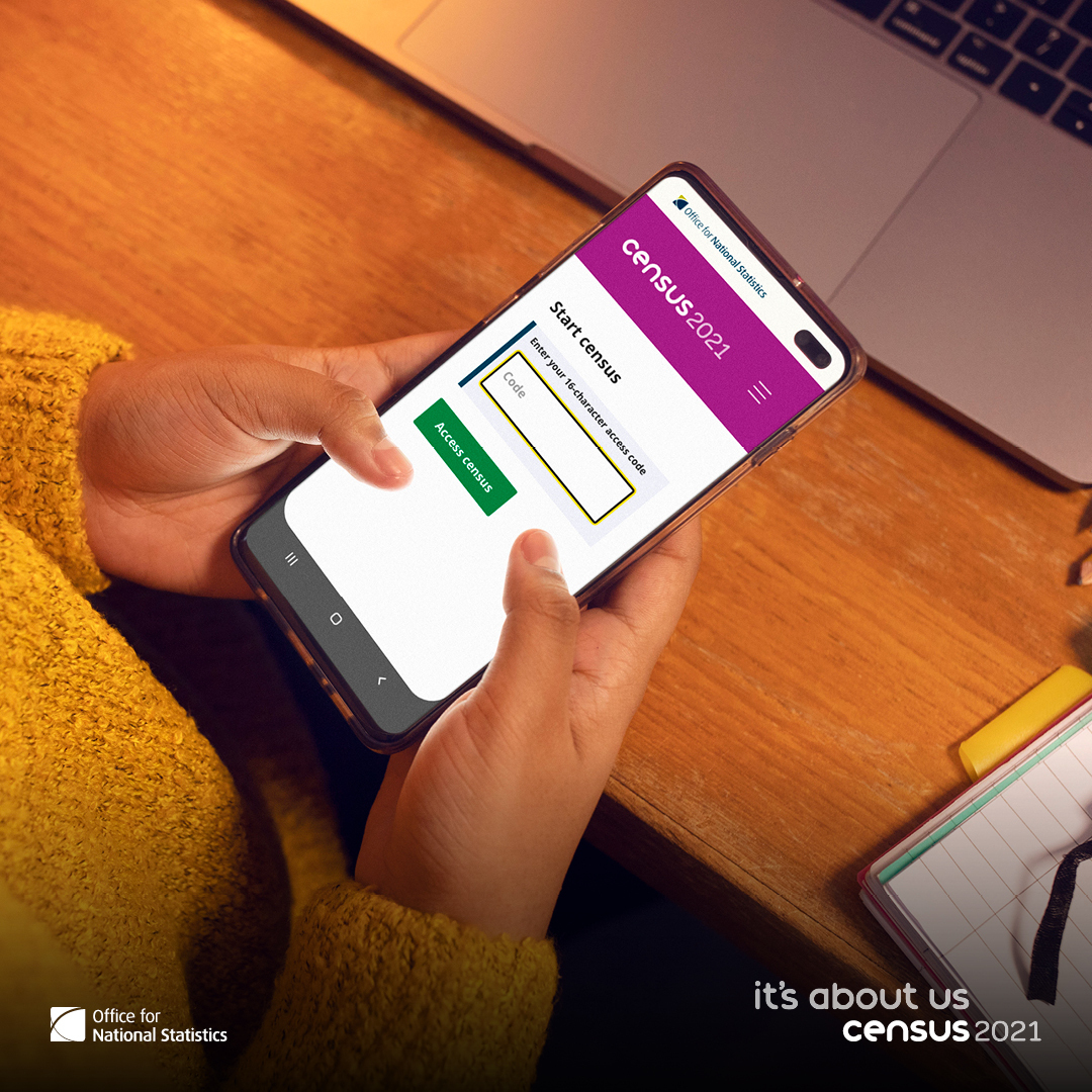 Image of Census being completed on a smart phonece on 21 March