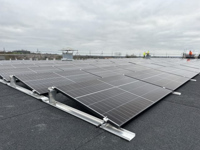 Solar panels being fitted to the roof of Faringdon Leisure Centre