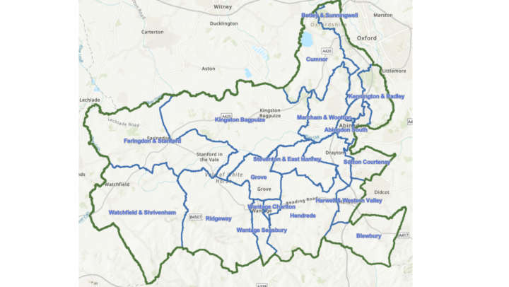 Proposed wards for Vale of White Horse Credit: contains Ordnance Survey data (c) Crown copyright and database rights 2023 High resolution map available at: https://www.lgbce.org.uk/all-reviews/vale-white-horse