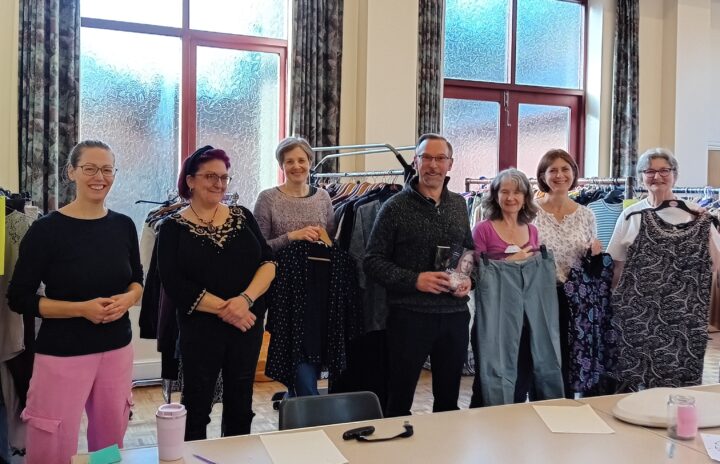 Cllr Coleman with volunteers at the Sustainable Wantage Clothes Swap